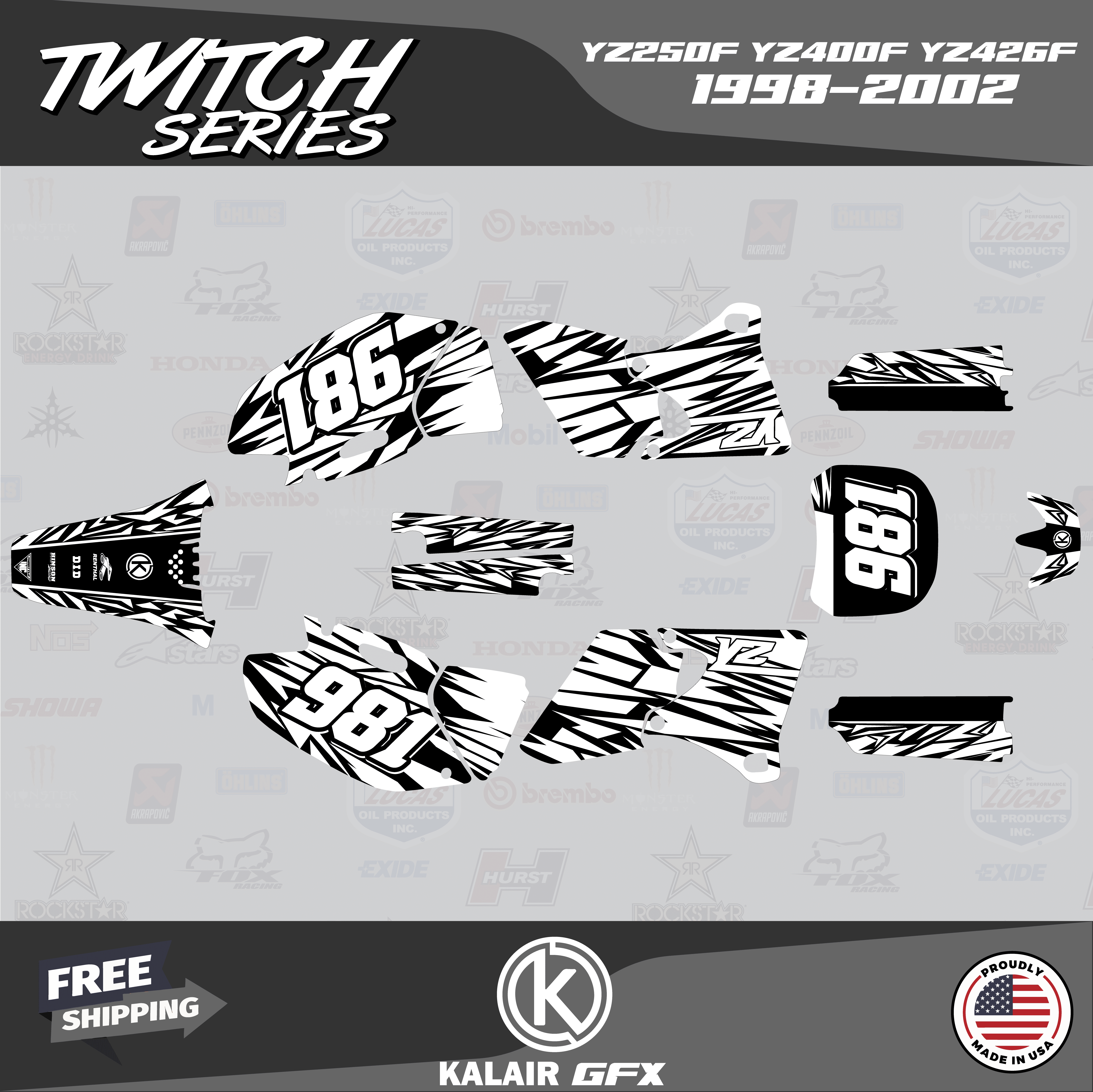 Kalair GFX Graphics Kit for Yamaha YZ426F (1998-2002) Twitch Series ...