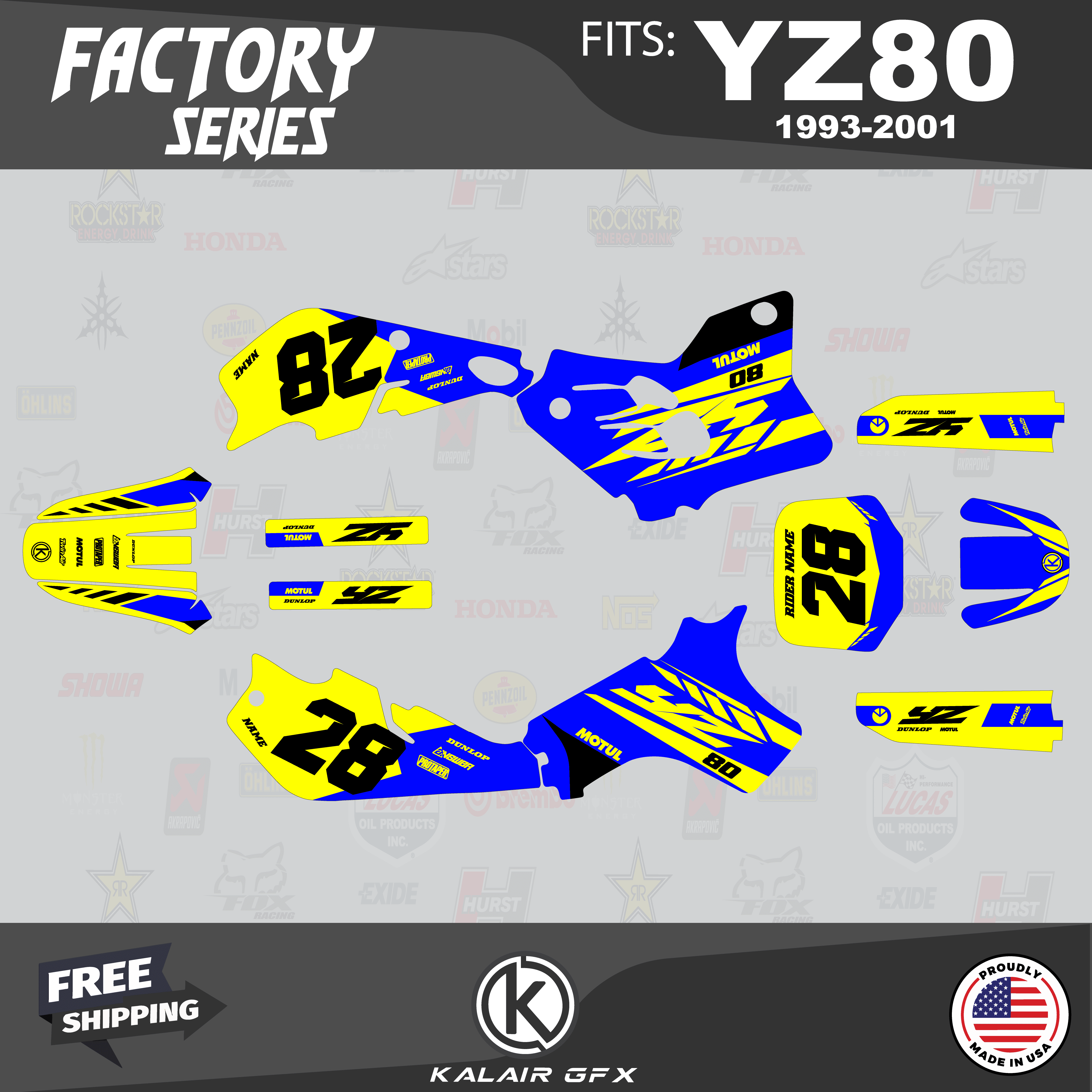 Kalair GFX Graphics Kit for Yamaha YZ80 (19932001) Factory Series