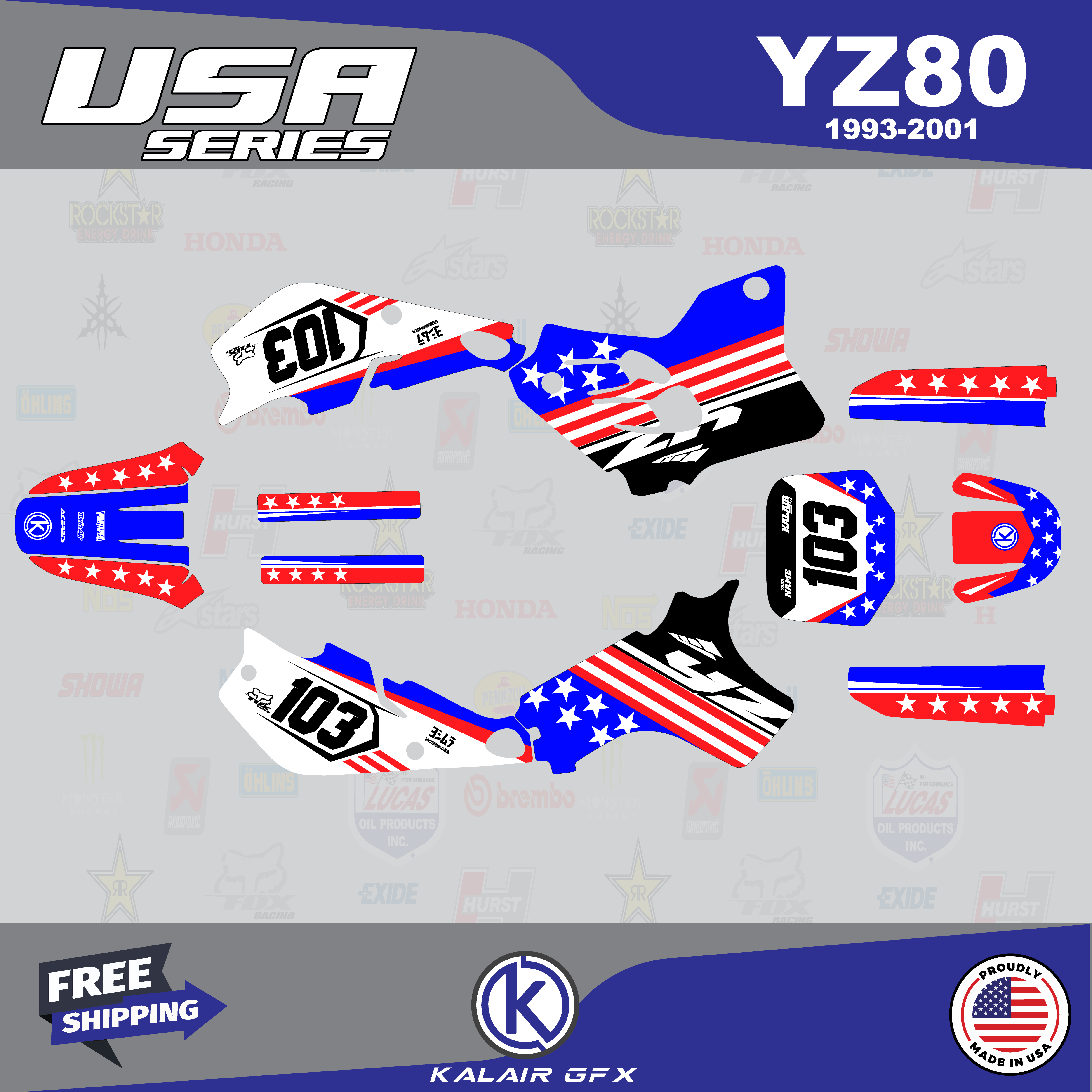 Kalair GFX Graphics Kit for Yamaha YZ80 (19932001) Usa Series