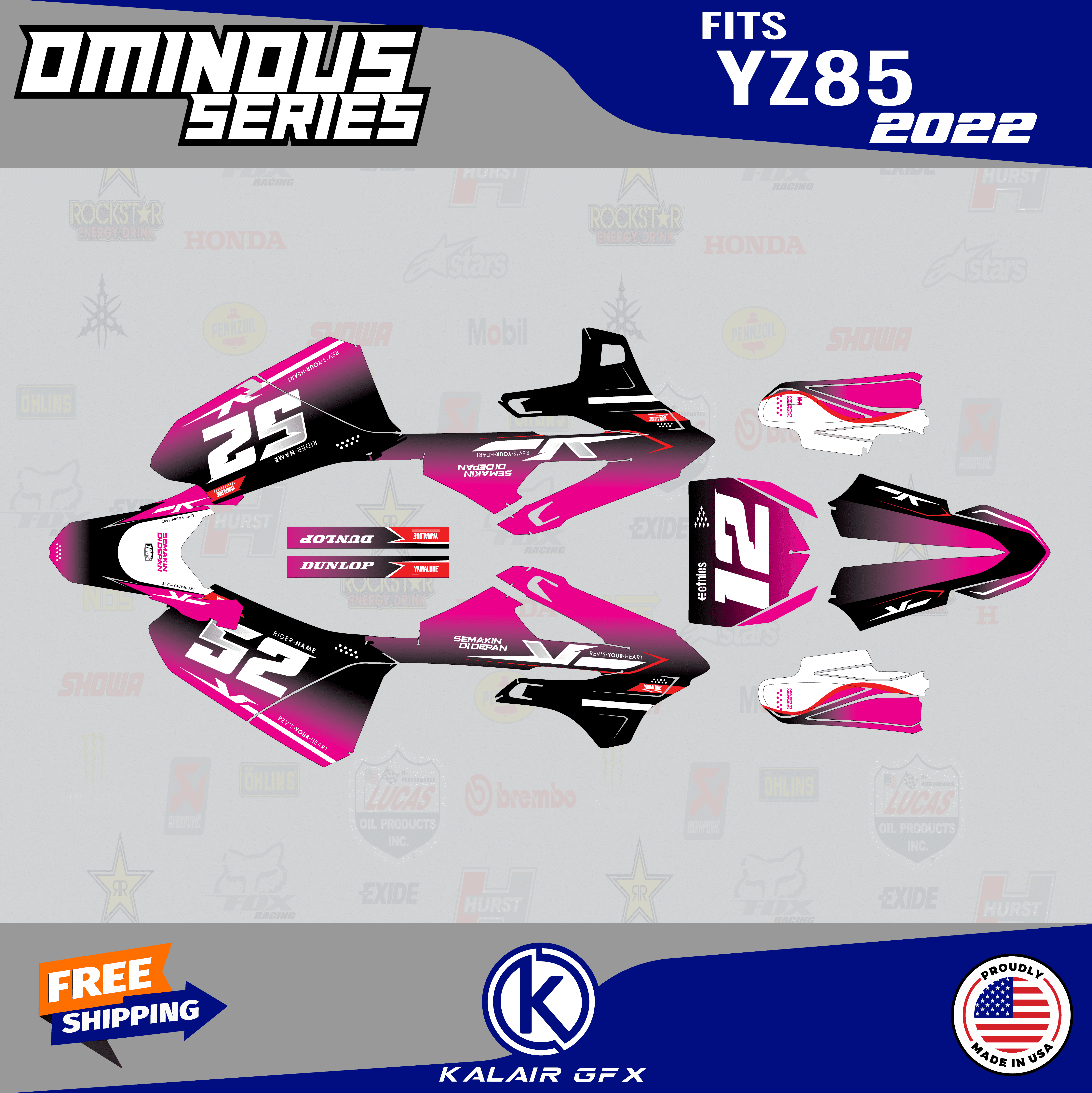 2022-2023 YZ 125 SURGE Pink Senge Graphics Complete Kit Compatible