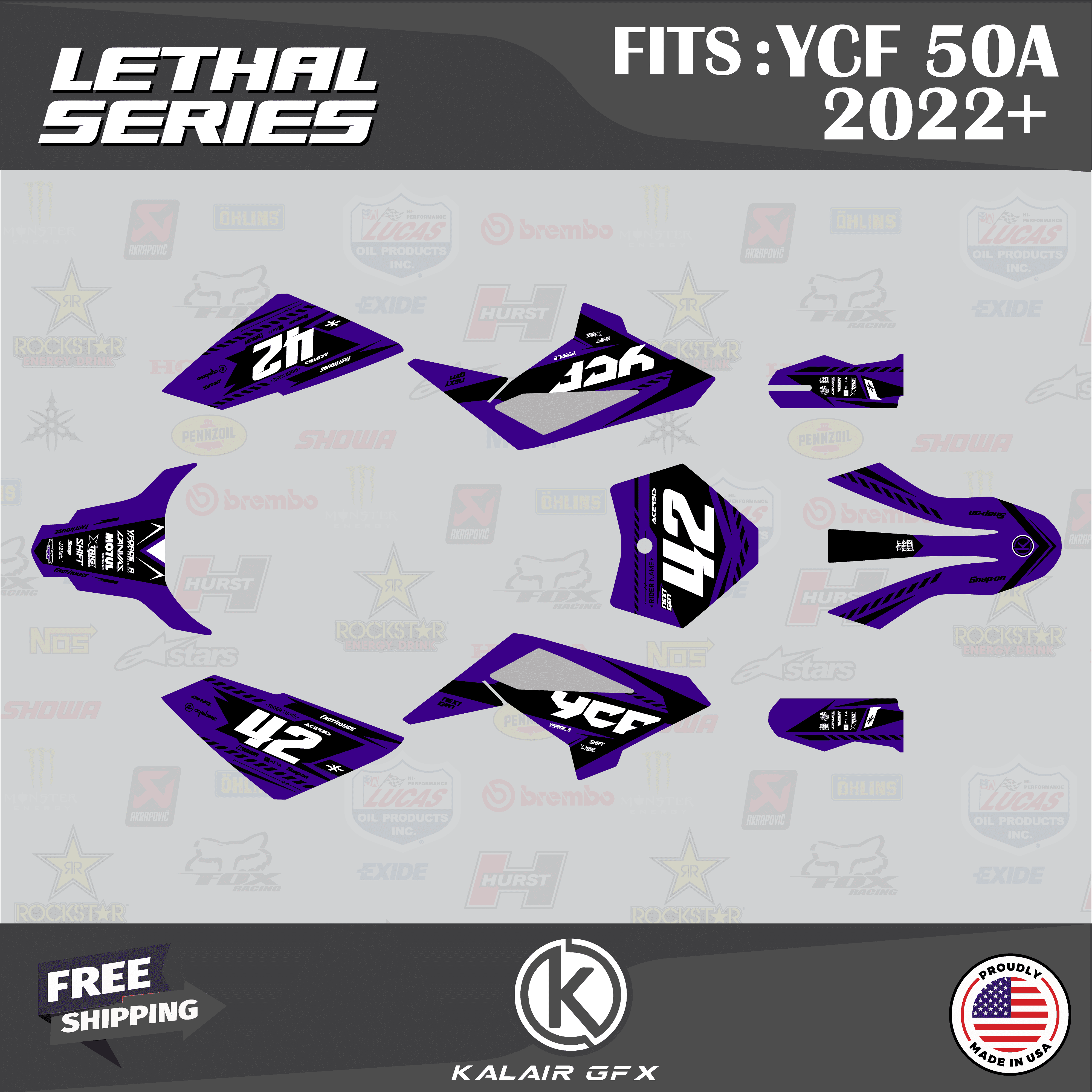 Faf Graphics Kalair GFX Graphics Kit for Ycf 50A (2022-2023) Lethal Series - Walmart.com