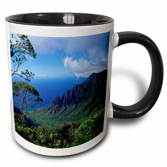 3drose, Kalalau, Kokee Sp, Waimea Canyon, Kauai, Hawaii - Us12 Dpb0089 - Douglas Peebles, 15oz Two-tone Black Mug