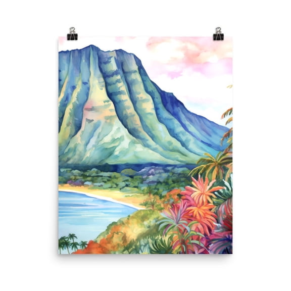 Kalalau Valley Print, Na Pali Coast Hawaii Wall Art, Tropical Island Poster, Hawaiian Travel Decor, Kauai Nature Illustration Home Decor #3663, Unframed Poster Size 8x12