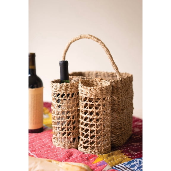 Kalalou 14.5" H Seagrass Wine and Storage Basket with Divided Compartments