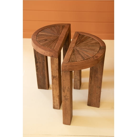 Kalalou 22" H Set of 2 Reclaimed Wood Demilune Side Tables with Distressed Finish