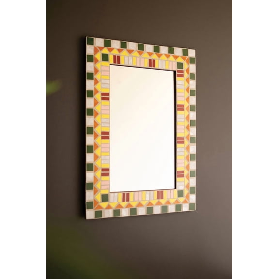 Kalalou 27.5 Inch Rectangle Mosaic Tile Framed Wall Mirror, Multicolor Mediterranean Inspired Decorative Mirror
