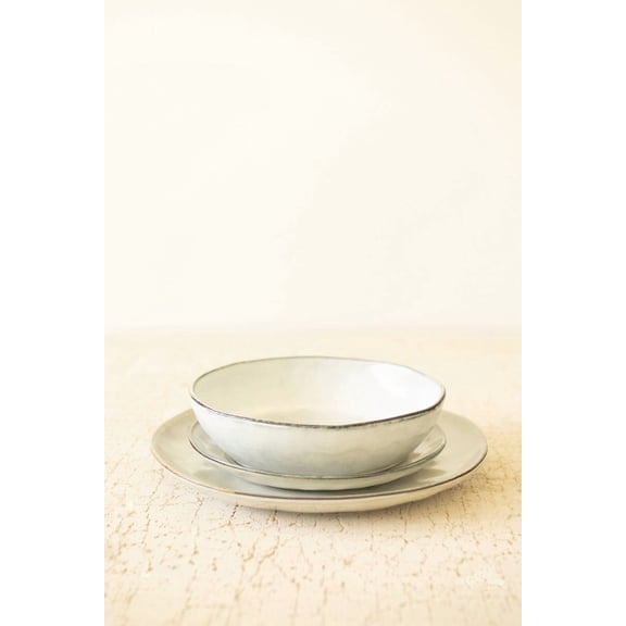 Kalalou 3-Piece Antique Grey Ceramic Dinnerware Set, Glazed Dinner Plate, Salad Plate & Pasta Bowl