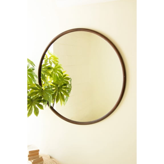 Kalalou 38.5 Inch Diameter Round Wood Framed Wall Mirror