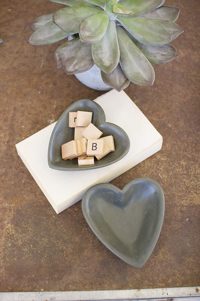 Handcrafted Dark Grey Stone Heart Bowl with Stand