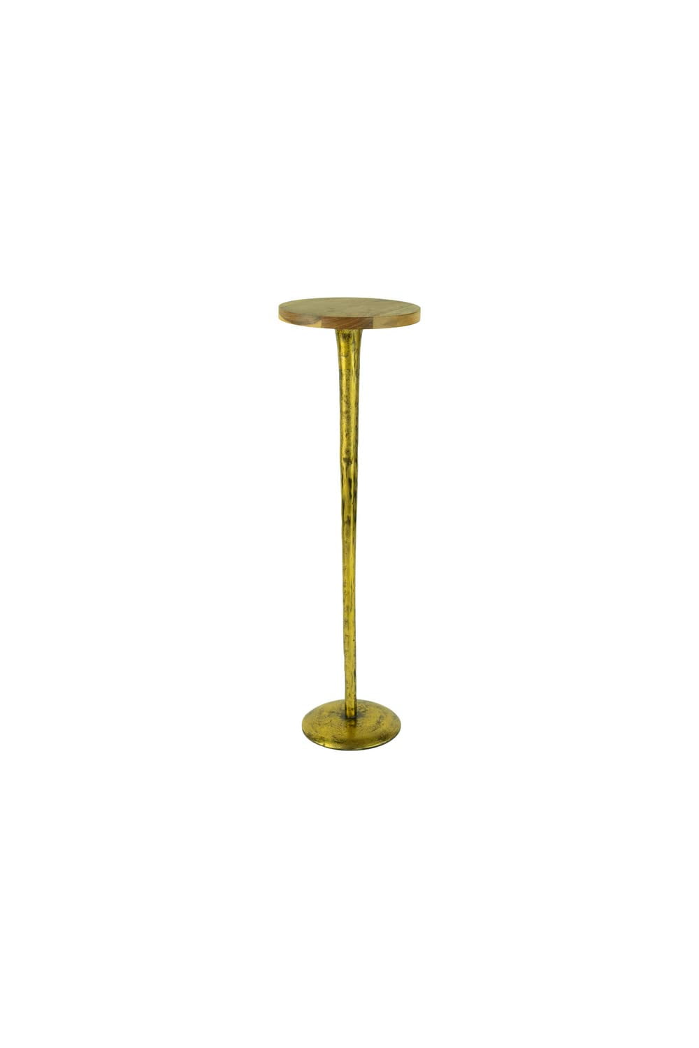 Antique Brass Round Cocktail Table with Acacia Wood Top