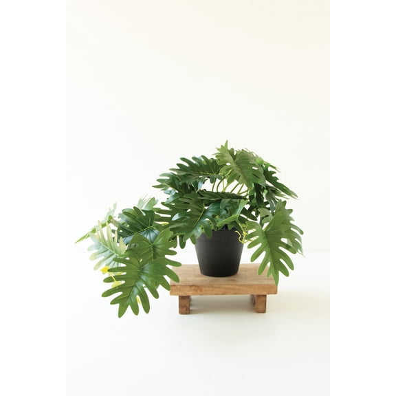 Kalalou Artificial Mini Philodendron Faux Split Leaf Plant in Black Pot Tropical Indoor Greenery Decor