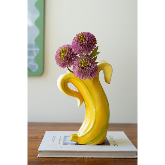 Kalalou Banana Vase  Yellow Fruit Shaped Pot for Living Room or Kitchen Display