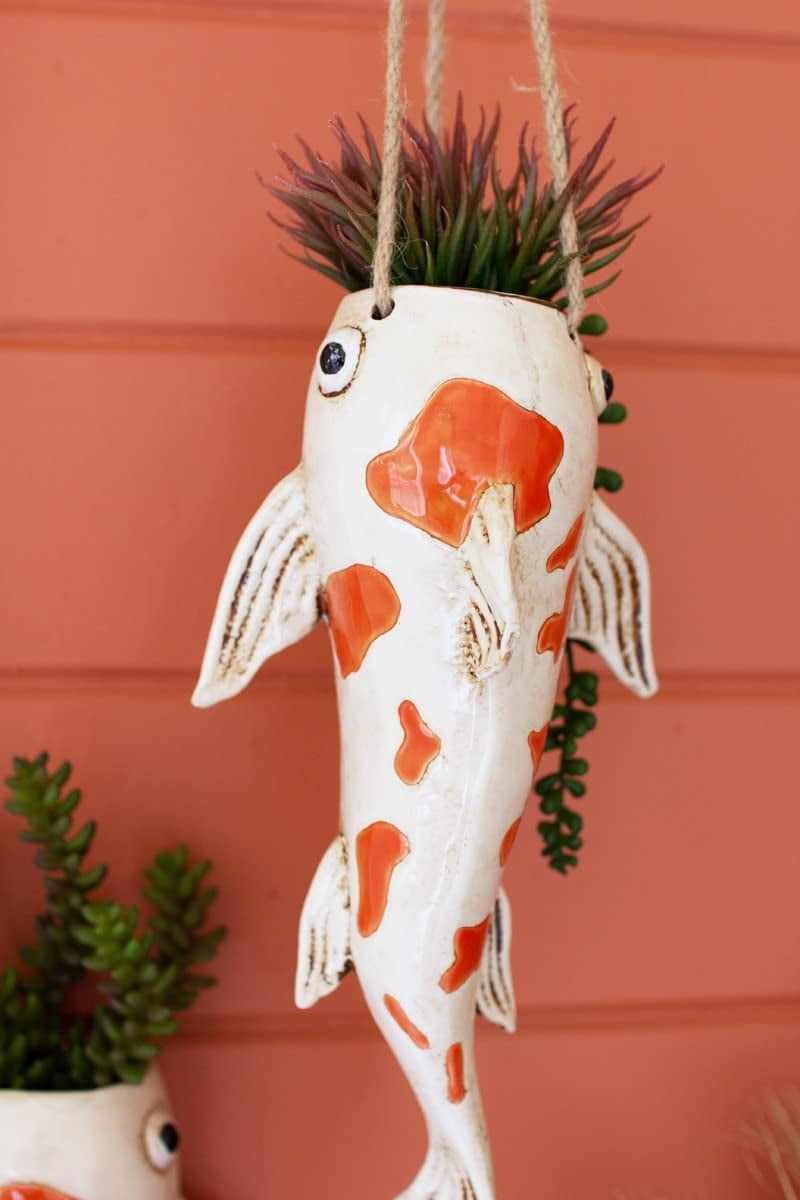 13-inch Ceramic Koi Fish Hanging Planter