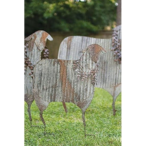 Kalalou CHE1369 Corrugated Metal Christmas Sheep Yard Art, Set of 3
