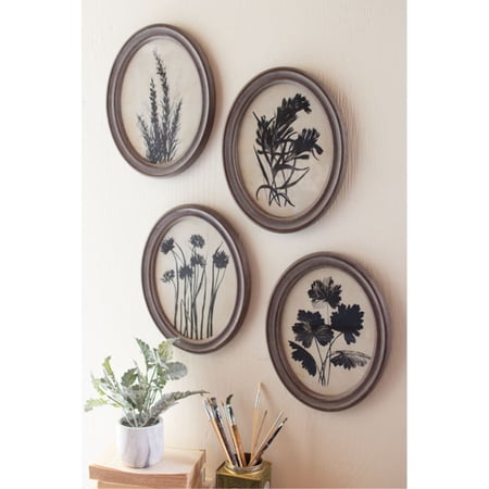 SET OF FOUR OVAL BOTANICAL PRINTS UNDER GLASS