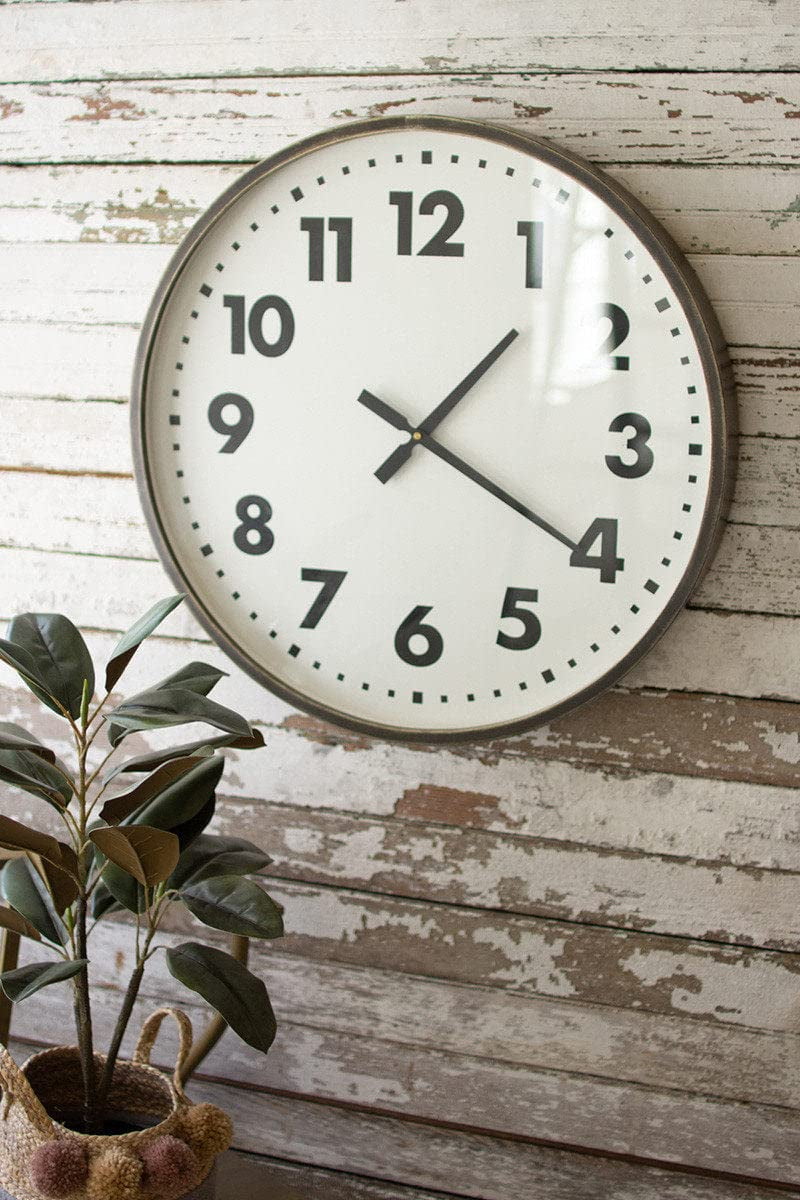 Vintage-Inspired Round Black and White Wall Clock, 24"