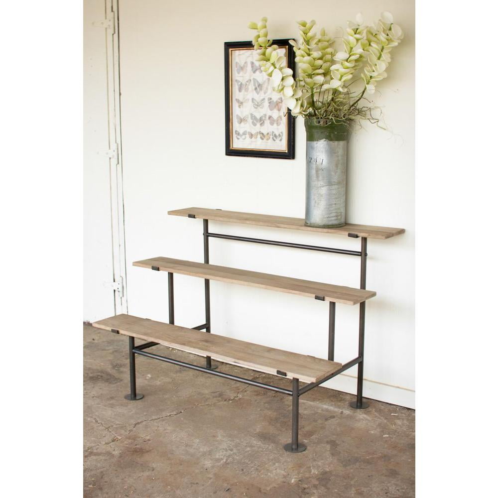 Three Tier Black and Natural Wood Display Shelf