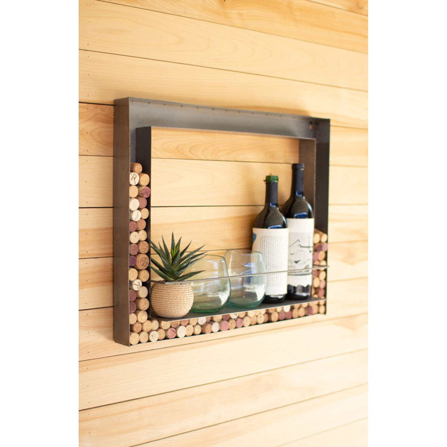 Kalalou Rustic Brown Metal Wall Bar with Wine Cork Holder