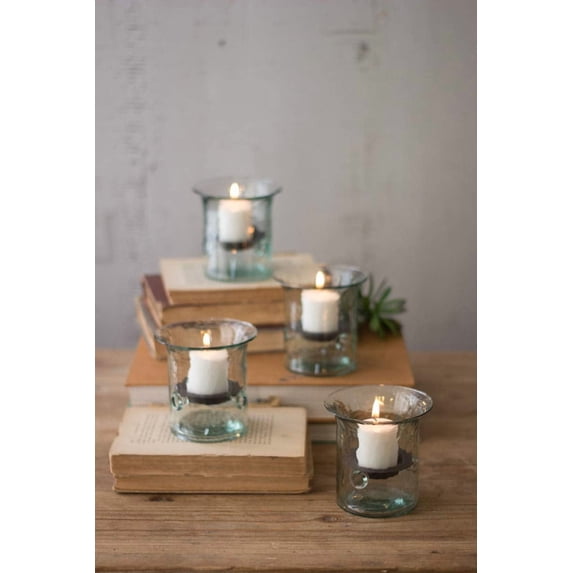 Kalalou Recycled Glass Mini Votive Cylinder, 1 piece, 4"L x 4"W x 4"H, Clear