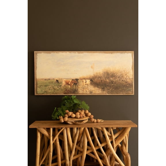 Kalalou Canvas Cow Artwork Paint Over Print Rustic Farmhouse Wall Art on Burlap Textured Statement Piece