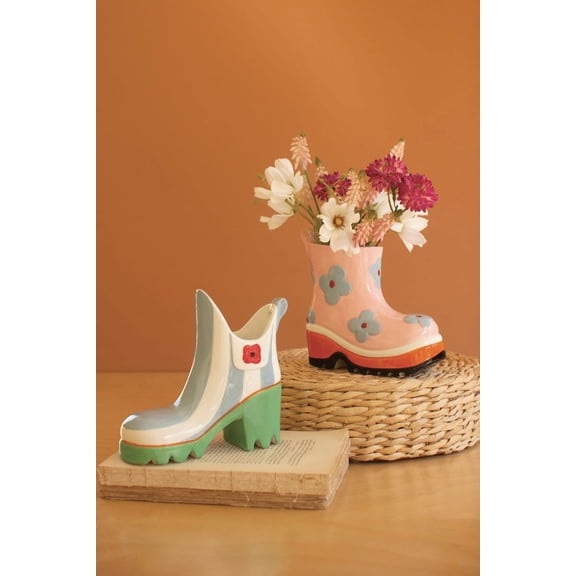 Kalalou Ceramic Colorful Rubber Boot Vases 6.57" Multi-Color Vase Set of 2
