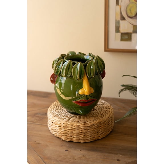 Kalalou Ceramic Head Planter Decorative Starfruit Green Pot