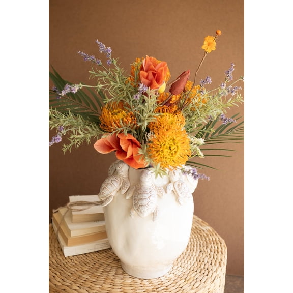 Kalalou Ceramic Turtle Vase, Glazed Coastal Decorative Porcelain Accent