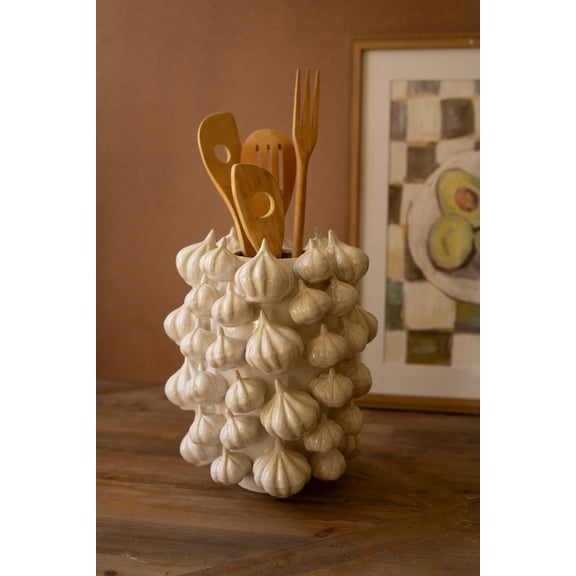 Kalalou Ceramic Vase Garlic 11" Tall Hand-Painted Fruit Design