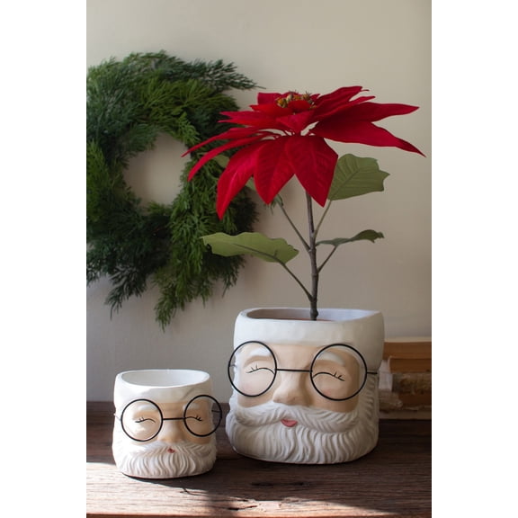 Kalalou Christmas Santa Planter Set Concrete and Wire 7.5 Inch Matte Painted Finish