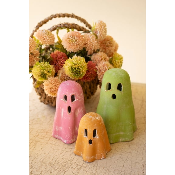 Kalalou Colorful Clay Ghost Sculptures 7" Set of 3