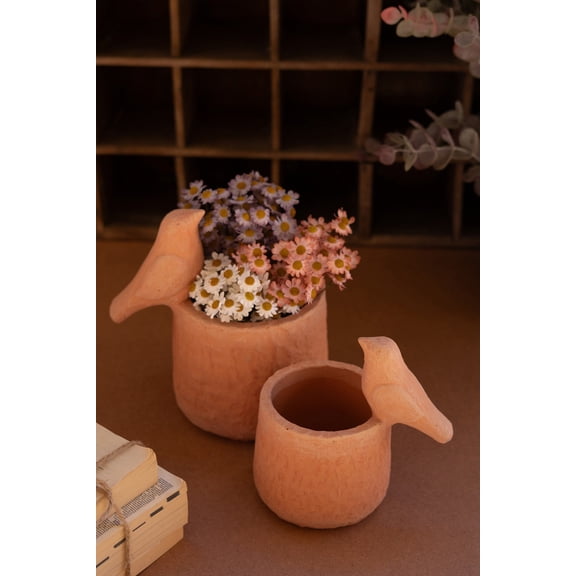 Kalalou Concrete Planter Set With Birds 8.25" Tall Pots, Set of 2
