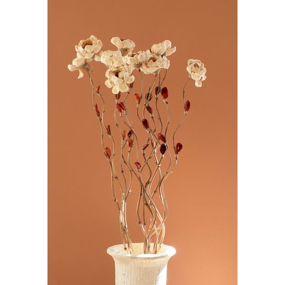 Kalalou Dried Flowers on Bamboo 56"H Sculptural Natural Multi Color Botanical Stem Set