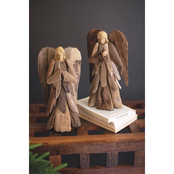 KALALOU Driftwood Angels, Set of Two, 6.5-inches Length