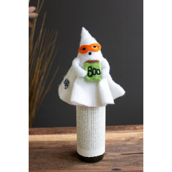 Kalalou Ghost Felt Halloween Bottle Topper, 7-inch Height, Halloween Accessories