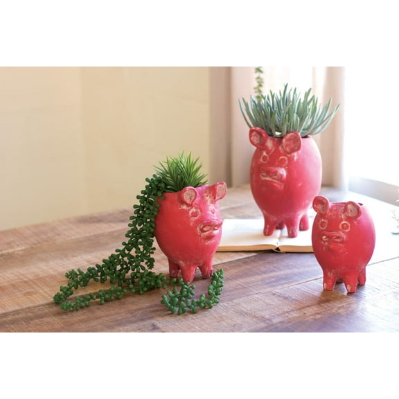 Kalalou H8391 Red Tall Pig Planter - 3 / ST
