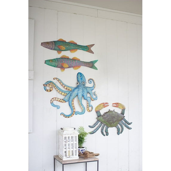 Kalalou Hand Hammered Recycled Metal Octopus Wall Hanging, One Size, 32" x 28", Multicolor
