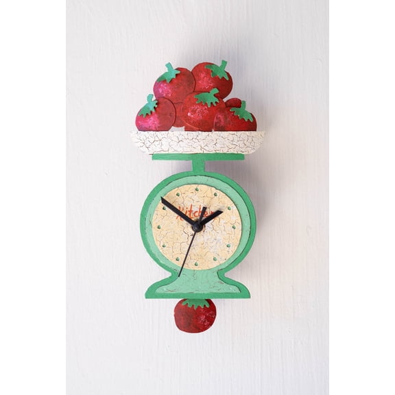 Kalalou Hand Painted Wall Clock With Tomatoes On A Scale, Set Of 2