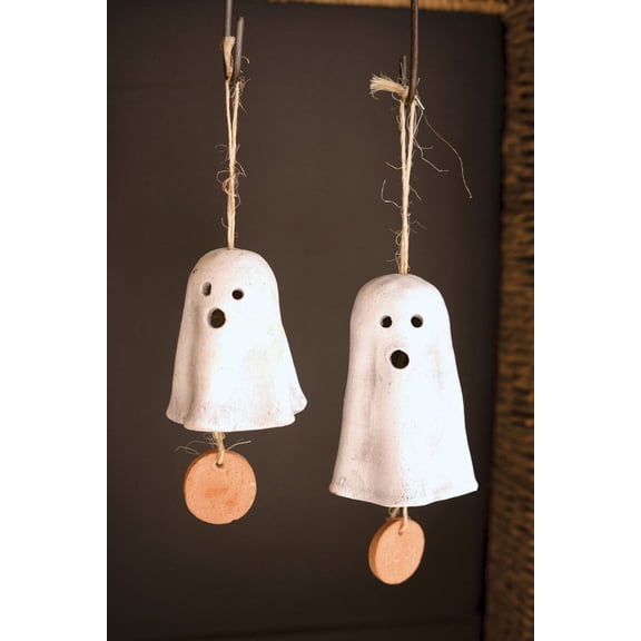 Kalalou Hanging Ghost Chimes 4.5 Inch Handmade Clay and Sisal Set of 2