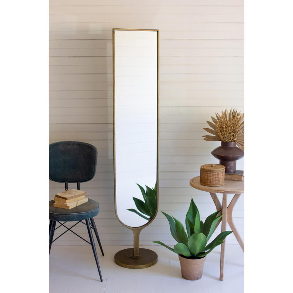 Antique Brass Tall Floor Mirror with Rounded Base