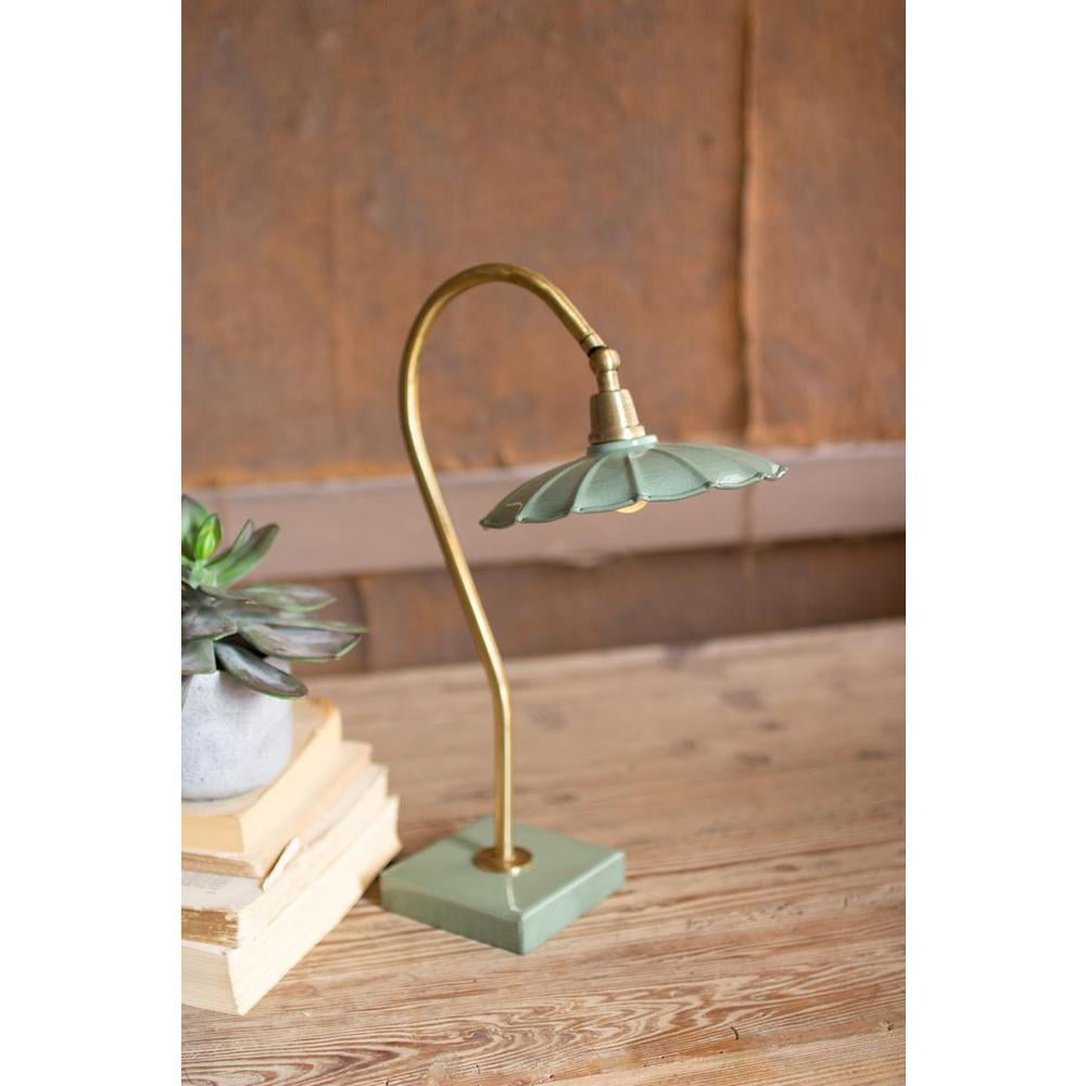Antique Brass Adjustable Goose Neck Table Lamp with Enamel Shade