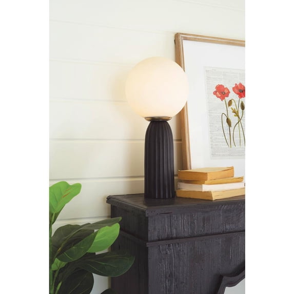 FROSTED GLOBE TABLE LAMP WITH BLACK BASE