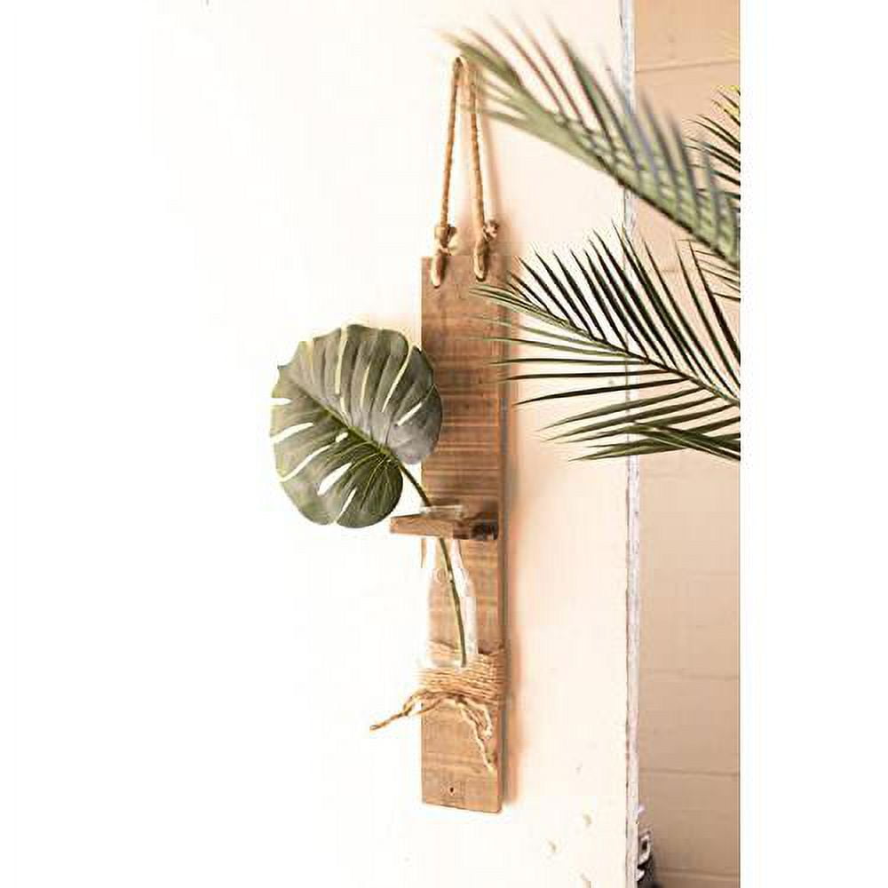 Rustic Glass Bottle Bud Vase on Recycled Wood with Rope Hanger