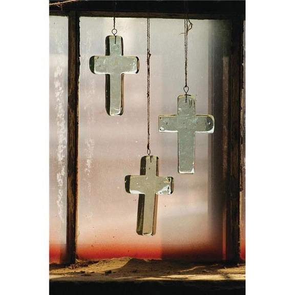 Kalalou PAQ1045-EA 4 x 6 in. Glass Cross Sun Catcher Ornament