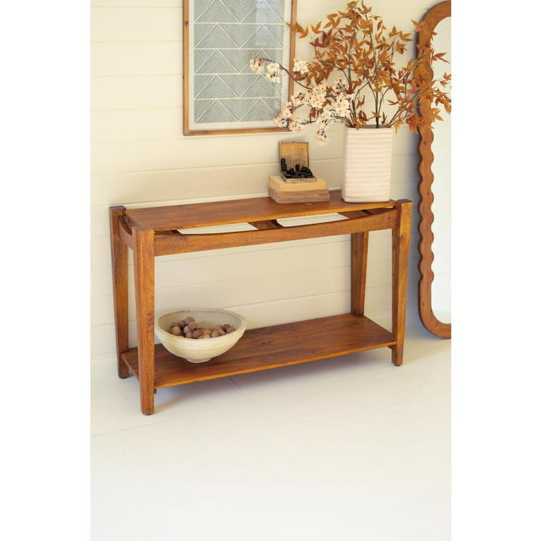 Solid Mango Wood Finish Console Table With Multi Level Shelf Solid Mango Wood Finish Console Table With Multi Level Shelf