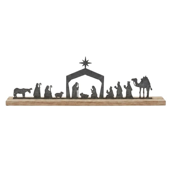 Kalalou Inc Metal Nativity On A Wooden Stand