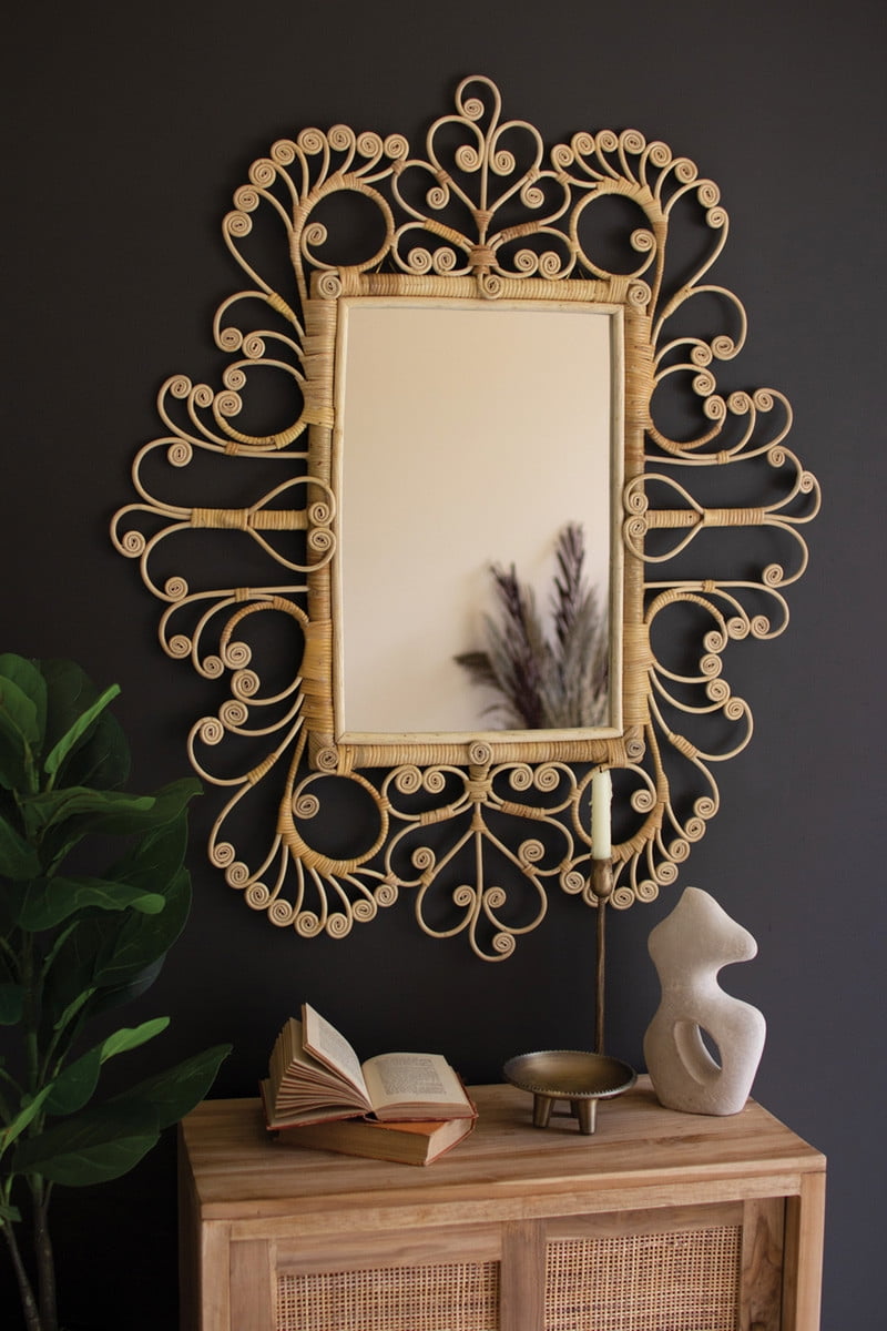 Elegant Accents Ornate Rattan Rectangular Wall Mirror