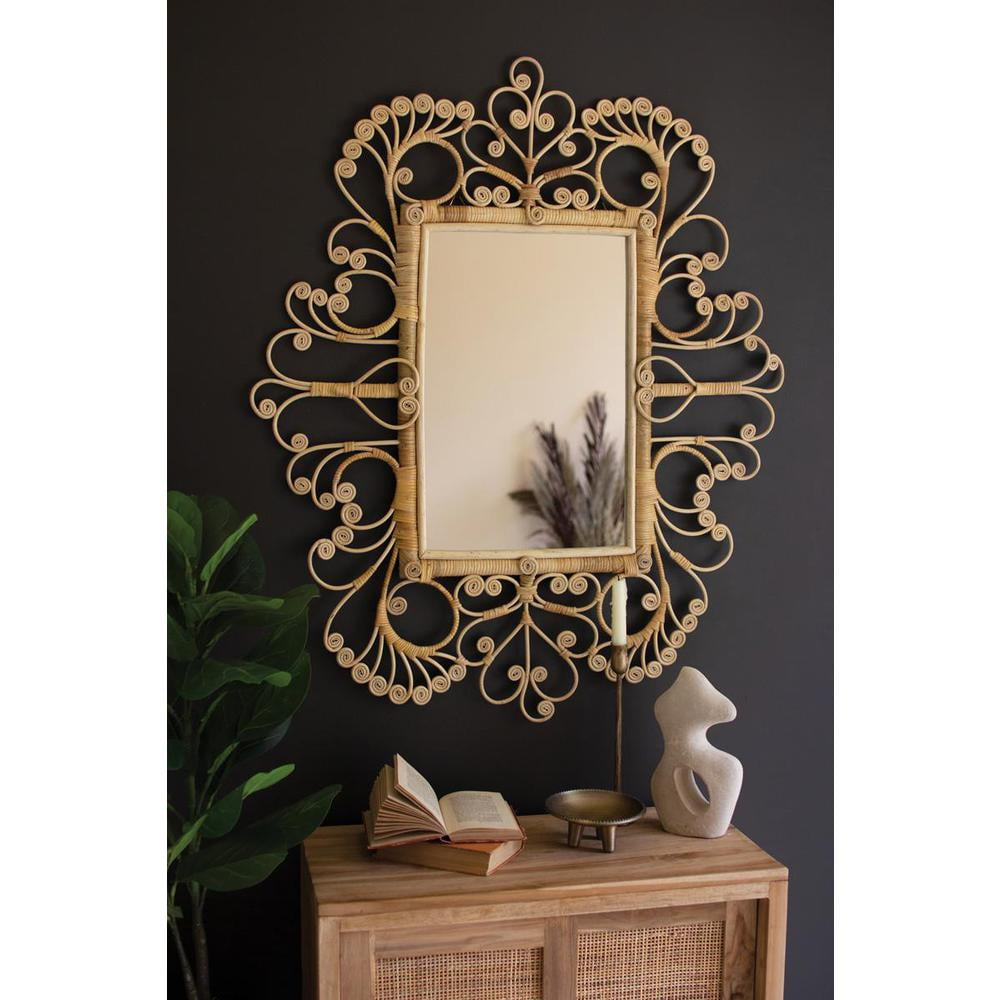 Elegant Accents Ornate Rattan Rectangular Wall Mirror
