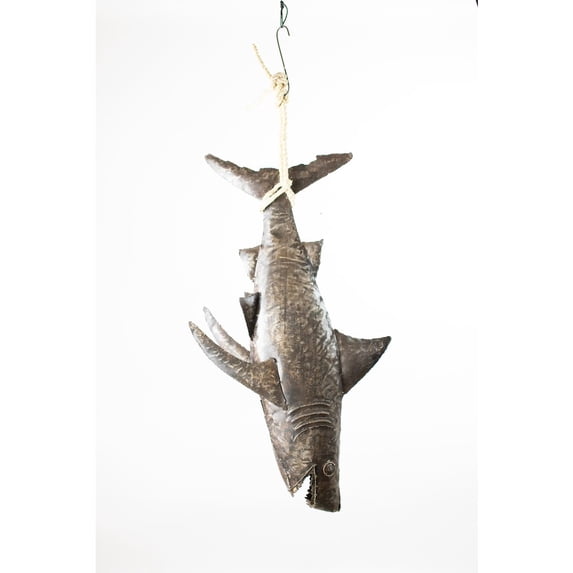 Kalalou Inc Recycled Hand Hammered 3D Shark With Sisal Rope