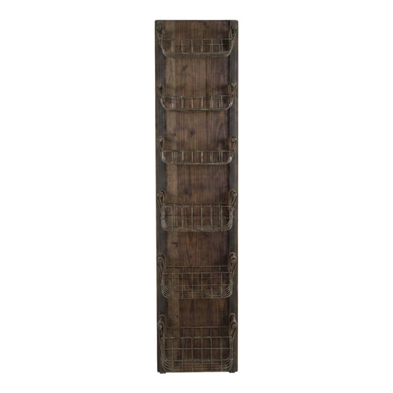 Kalalou Inc Recycled Wood & Metal Wall Rack W Six Wire Storage Baskets