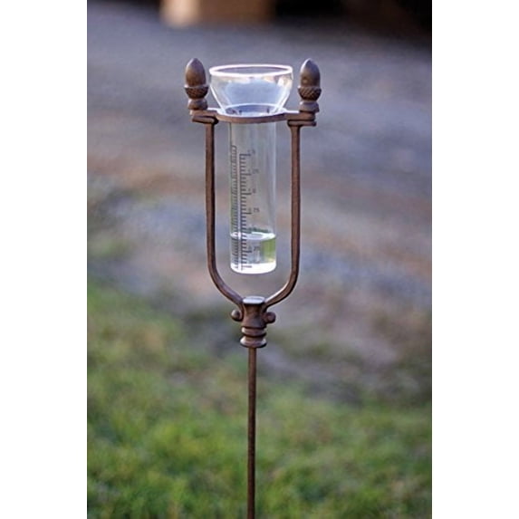 RUSTIC CAST IRON ACORN RAIN GAUGE STAKE